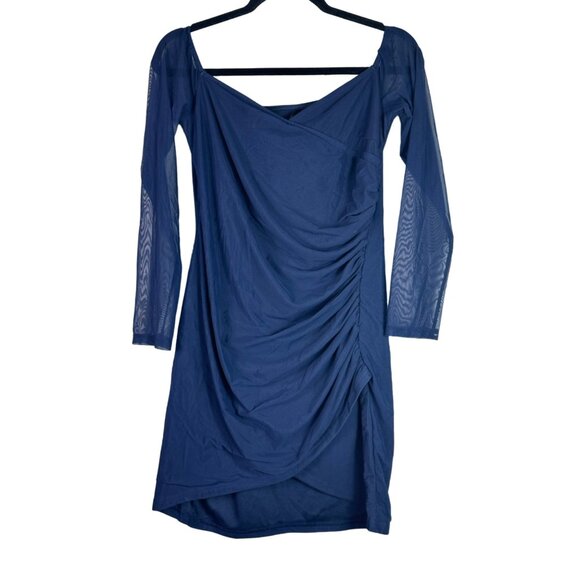 SHEIN Dresses & Skirts - 🟢 SHEIN Womens Blue Ruched Side Long Sleeve Dress Size Extra Large